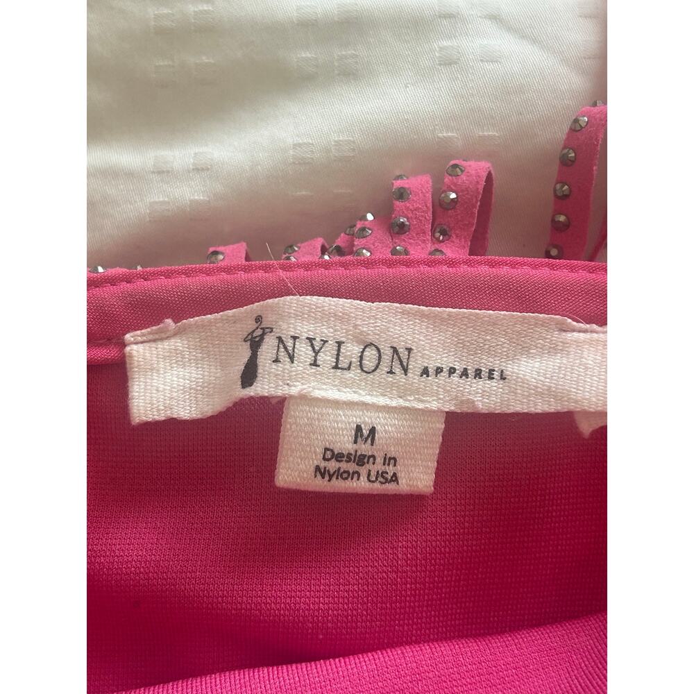 NYLON Apparel Pink Rhinestone Fringe Crop Top Size M - Picture 3 of 8